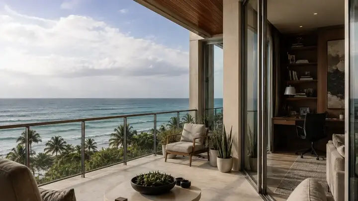 Private oceanfront residence with a discreet workspace