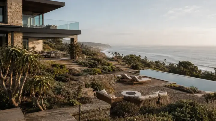 Private oceanfront residential setting on a coastal bluff